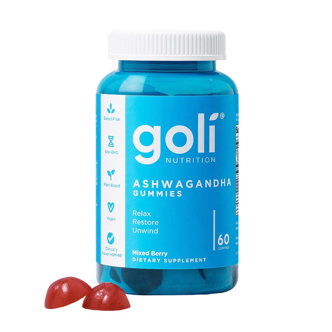 Goli Ashwagandha & Vitamin D Gummy - Mixed Berry, KSM-66, Vegan, Plant Based, Non-GMO, Gluten-Free & Gelatin Free.