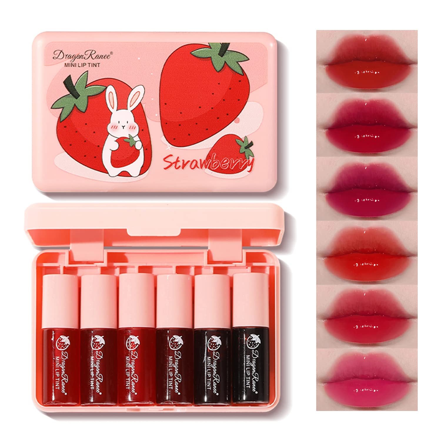 6 Colors Strawberry Rabbit Lip Tint Stain Makeup Set Korean Velvet , Lip Stain Moisturizing Lipstick for Lips And Cheeks Stain , |Long Lasting| , |Water Proof|