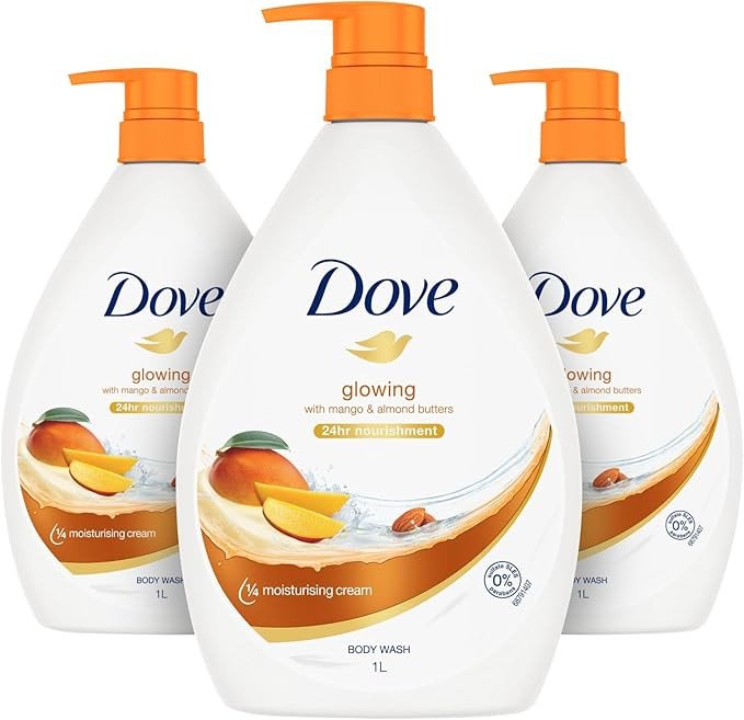 DOVE Body Wash Glowing 1L x 3 Pack,Mild and Gentle formula, with Mango & Almond Butters